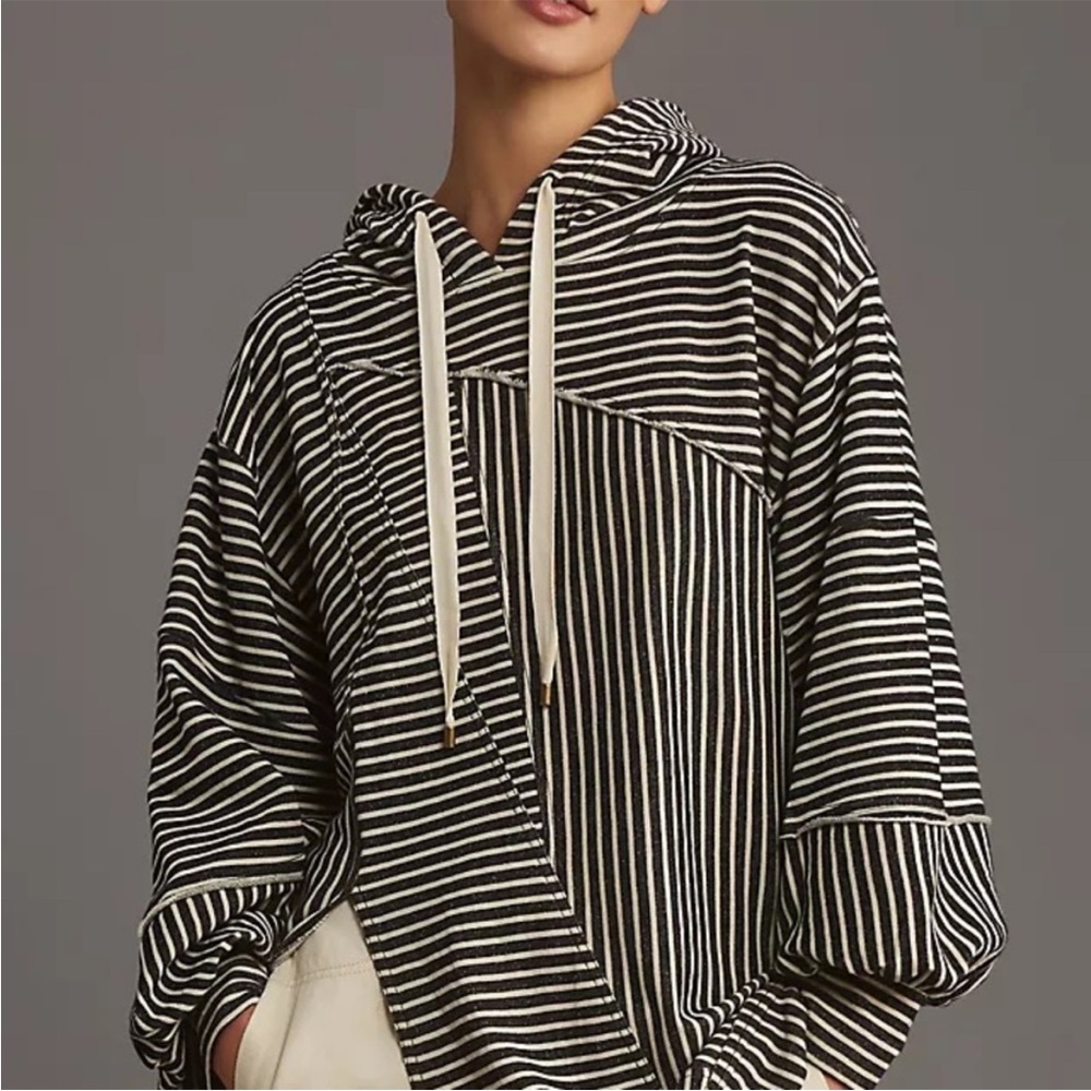 Pilcro Striped Asymmetrical Front Slit Tunic Hoodie Woman’s Size M